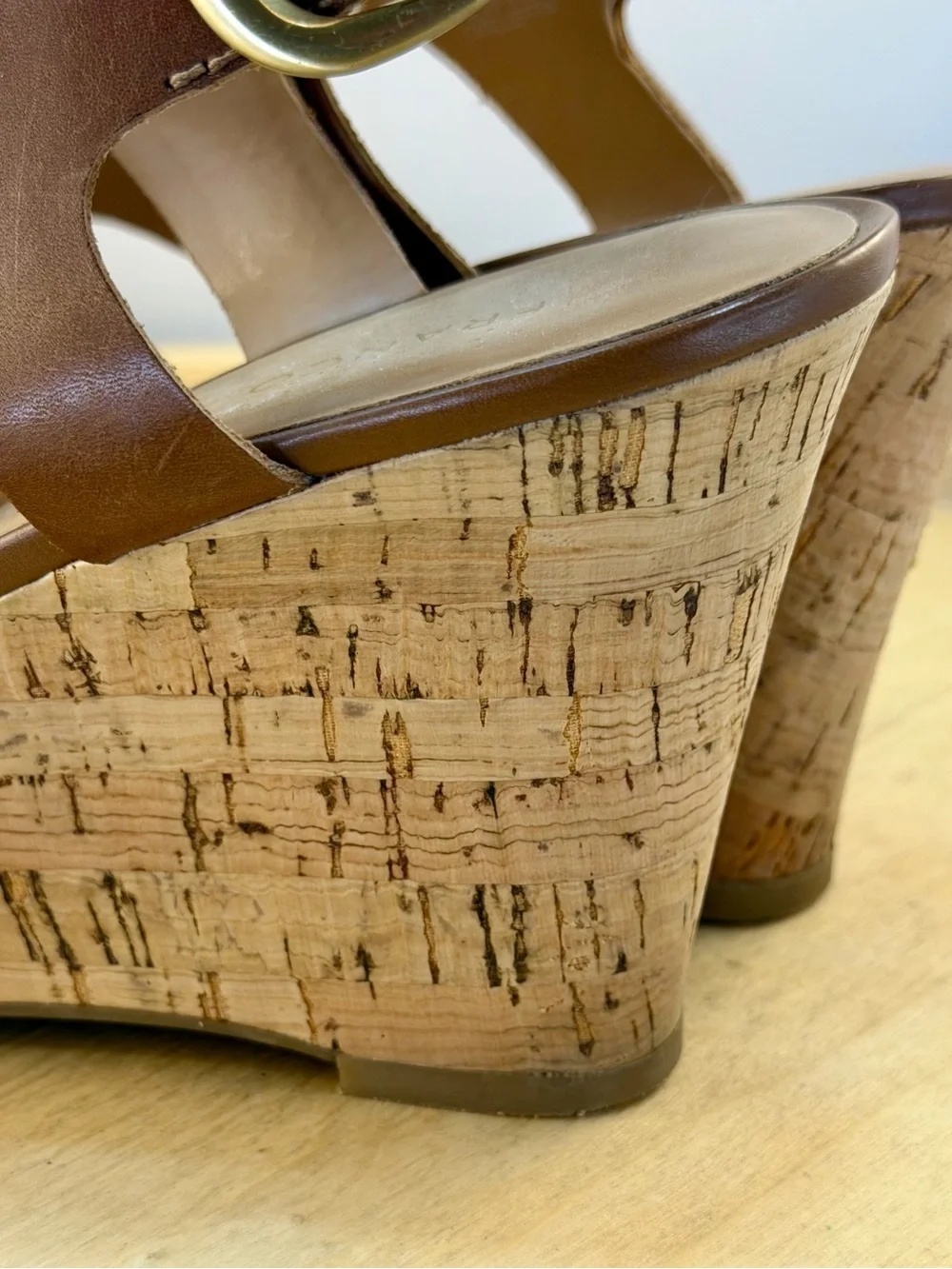 Franco Sarto Collette Brown Leather Cork Wedge Sandals